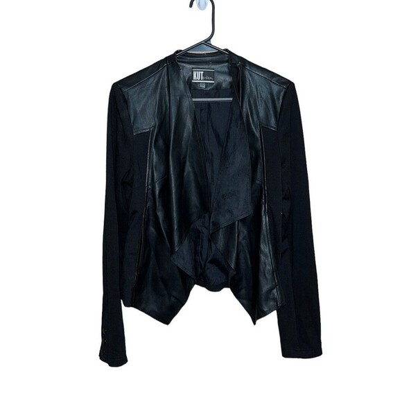 Women’s Kut from the Kloth black faux leather open front moto jacket casual fall - Picture 1 of 8